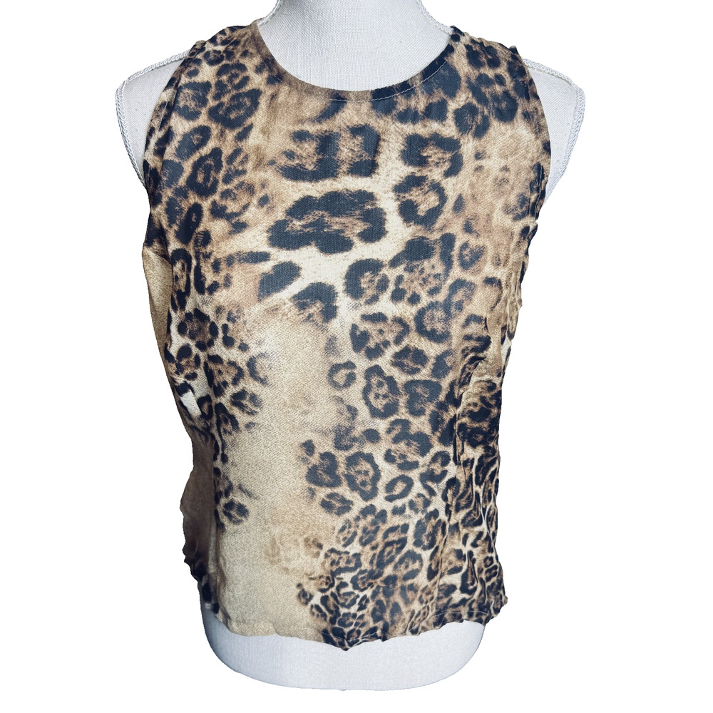 Pamela Made In Italy Silk Sleeveless Shell Tank Top Leopard sheer sz M mob wife